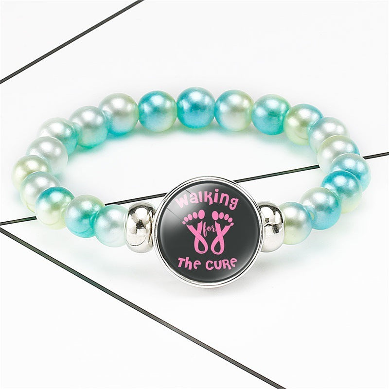 Breast Cancer Awareness Beads Bracelets 18mm Snap Buttons Dome Cabochon