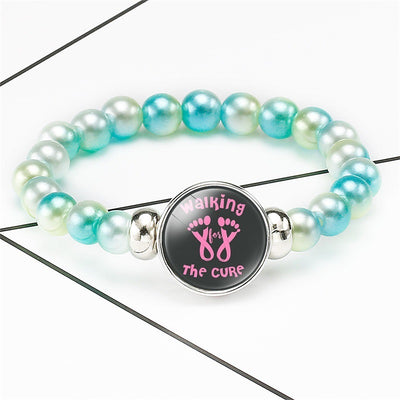 Breast Cancer Awareness Beads Bracelets 18mm Snap Buttons Dome Cabochon