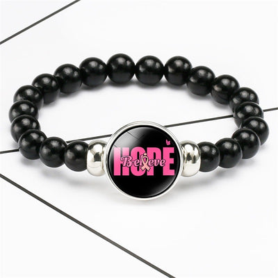 Breast Cancer Awareness Beads Bracelets 18mm Snap Buttons Dome Cabochon