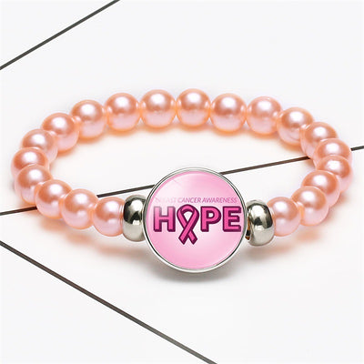Breast Cancer Awareness Beads Bracelets 18mm Snap Buttons Dome Cabochon