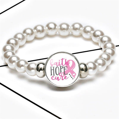 Breast Cancer Awareness Beads Bracelets 18mm Snap Buttons Dome Cabochon