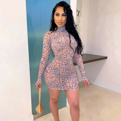 Simenual Digital Print Mesh Hot Bodycon  Finger Buckle