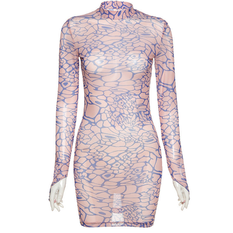 Simenual Digital Print Mesh Hot Bodycon  Finger Buckle