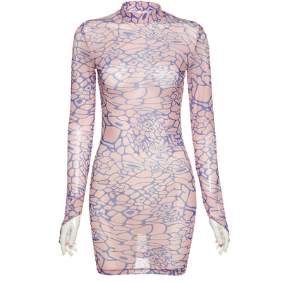 Simenual Digital Print Mesh Hot Bodycon  Finger Buckle