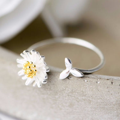 CIAXY 925 Sterling Silver Flower Rings for Women Adjustable Size Rings Fashion Party Jewelry Gift Anillos Mujer