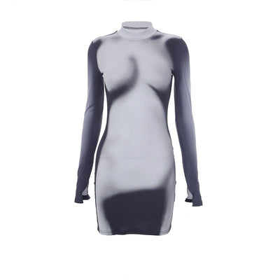 Temperament Body Printed Long-sleeved Slim Round Neck