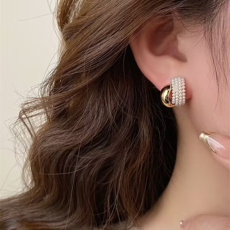 French Retro High-grade Pearl Metal Stud