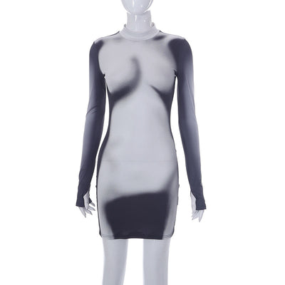 Temperament Body Printed Long-sleeved Slim Round Neck