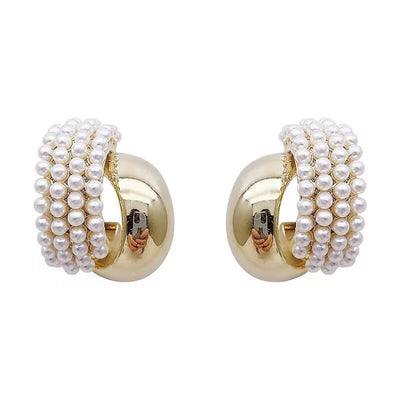 French Retro High-grade Pearl Metal Stud